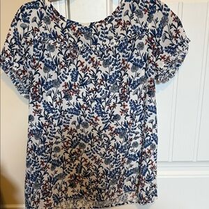 LOFT Navy and White Botanical Short Sleeve Tee